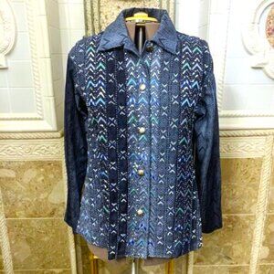 Coldwater Creek Women's 1X Jean Jacket Denim Chevron Embroidered Sequins Beaded